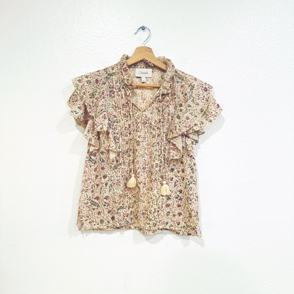 Cleobella Katy 100% organic cotton in Victorian Floral Ruffle Sleeve Blouse